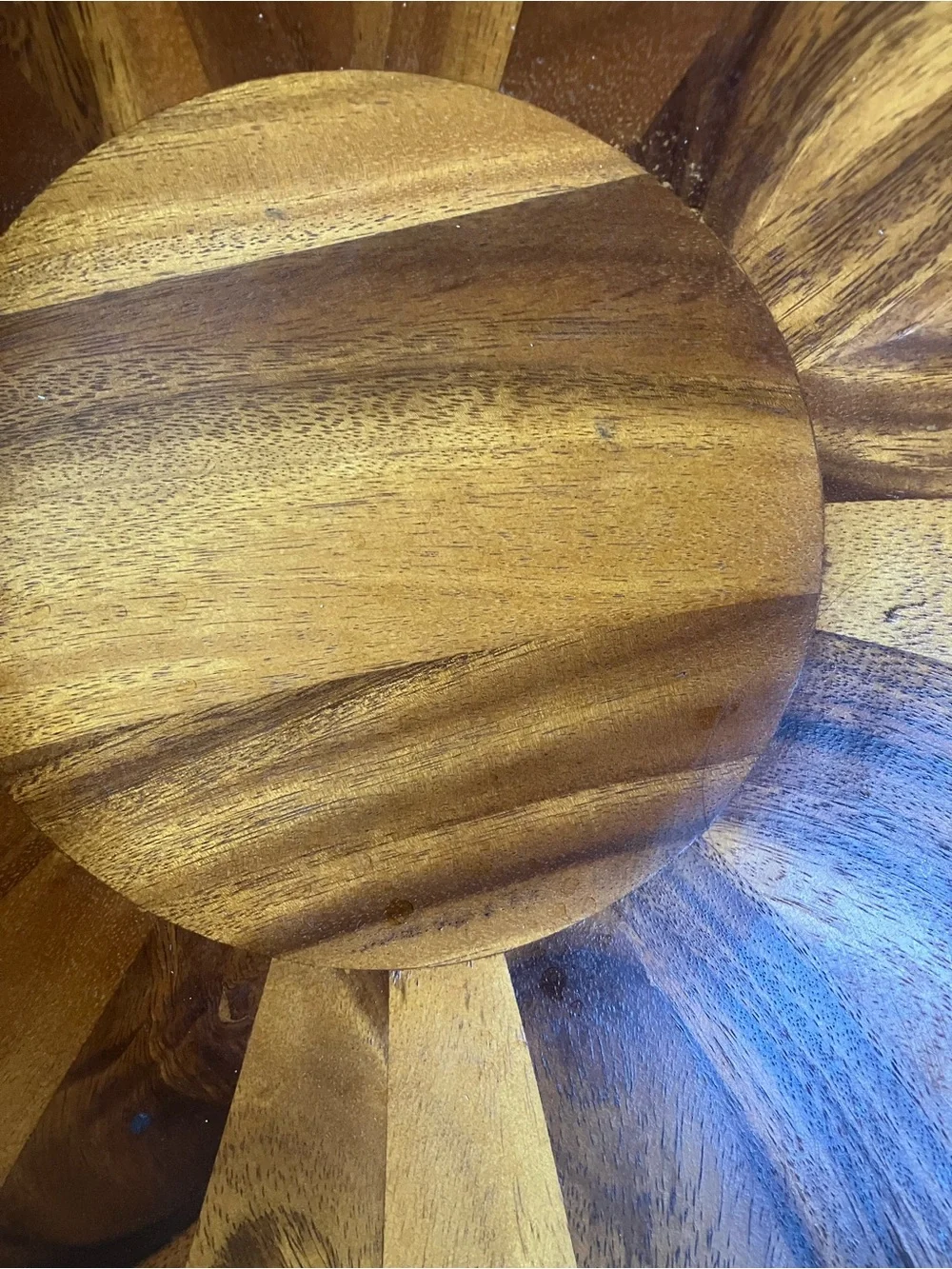 Nambe Braid Collection Large Oval Acacia Wood Handled Salad Serving Bowl USED.